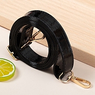 PU Imitation Leather Bag Handles, with Metal Clasps, Black, 140x2.4cm(PW-WG22152-01)