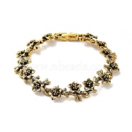 Vintage Alloy Flower Link Chain Bracelet for Women, Antique Golden, 7-1/4 inch(18.5cm)(BJEW-A140-02AG)