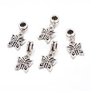 Alloy European Dangle Charms, Butterfly, Antique Silver, 27mm, Hole: 5mm(X-PALLOY-JF00001-07)