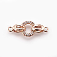Brass Micro Pave Cubic Zirconia Fold Over Clasps, Oval, Clear, Real Rose Gold Plated, 25.5mm, Hole: 1.2mm(KK-P164-12RG)