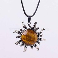 Natural Tiger Eye Sun Pendant Necklace, Vintage Alloy Necklace for Women(NV9131-3)