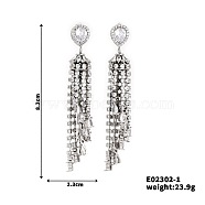 Fashionable Shiny Elegant Women's Stud Earrings withl Rhinestones and Tassels, Platinum, 82x13mm(AK3699)