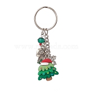 Christmas Theme Resin Keychains, with Alloy Enamel Pendants and Glass Beads and Iron Rings, Snowflake & Christmas Tree, Platinum, 7.6cm(KEYC-TA00009)