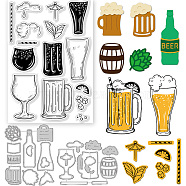 Beer Theme 1 Set Carbon Steel Cutting Dies Stencils, with 1 Sheet PVC Clear Stamps, Mixed Shapes, Stencils: 119~120x87~97x0.8mm, 2pcs/set; Stamps: 160x110x3mm(DIY-GL0004-31)