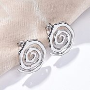 304 Stainless Steel Stud Earrings for Women, Spiral, Stainless Steel Color, 27mm(EJEW-K306-15P)