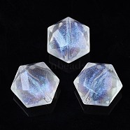 Transparent Acrylic Beads, Glitter Powder, Hexagon, Clear, 15x14x9mm, Hole: 1.5mm(X-OACR-N008-074)