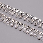Brass & ABS Imitation Pearl & Rhinestone Cup Chains, Silver, 20x8mm(CHC-WH0007-01)