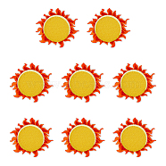 8Pcs Sun Iron on Cloth Patches, Polyester Embroidery Appliques, Sewing Craft Decoration, Orange, 75x75x1.5mm(PATC-FH0001-07)