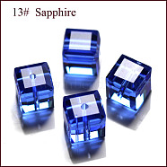Imitation Austrian Crystal Beads, Grade AAA, Faceted, Cube, Blue, 5~5.5x5~5.5x5~5.5mm(size within the error range of 0.5~1mm), Hole: 0.7~0.9mm(SWAR-F074-6x6mm-13)