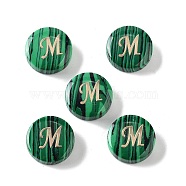 Synthetic Malachite Beads, with Golden Tone Brass Slices, Flat Round with Letter, Letter M, 15x5mm, Hole: 1.4mm(G-A238-01M)