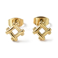 304 Stainless Steel Stud Earrings, Hollow Rhomhus, Real 18K Gold Plated, 7x7mm(EJEW-Q788-04G)