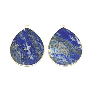 Dyed Natural Lapis Lazuli Pendants, with Brass Findings, Drop, Golden, 41~41.5x32x2mm, Hole: 1.5mm(G-E526-01E)
