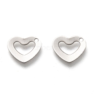 201 Stainless Steel Charms, Laser Cut, Hollow, Heart, Stainless Steel Color, 9x11x0.8mm, Hole: 1mm(STAS-B001-06P)