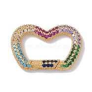 Rack Plating Brass Micro Pave Cubic Zirconia Spring Gate Rings Clasps, Cadmium Free & Lead Free, Long-Lasting Plated, Real 18K Gold Plated, Half Heart, Colorful, 16x24.5x3mm(KK-NH0002-11G-02)