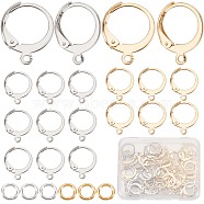 60Pcs 2 Color 304 Stainless Steel Leverback Earring Findings, with Horizontal Loops & 60Pcs Jump Rings, Real 24K Gold Plated & Stainless Steel Color, 14.5x12.5x2mm, Hole: 1.2mm, 30Pcs/color(DIY-CN0002-52)