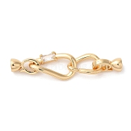 Brass Fold Over Clasps, with Glass, Long-lasting Plated, Real 18K Gold Plated, 47mm, Hole: 2mm(KK-A227-07G)