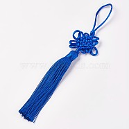 Polyester Tassel Pendant Decorations, Chinese Knot, Medium Blue, 160~260x45~60mm(HJEW-WH0004-A13)
