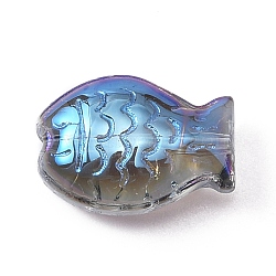 Electroplate Glass Beads, Half Rainbow Plated, Fish, Sky Blue, 10x14x6mm, Hole: 0.8mm(EGLA-WH0002-04B)