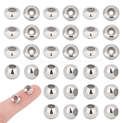 40Pcs 2 Style 202 Stainless Steel Beads, with Rubber Inside, Slider Beads, Stopper Beads, Rondelle, Stainless Steel Color, 7.8~8x4~6.2mm, Hole: 2mm, 20pcs/style(STAS-UN0043-17)