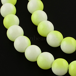 Two-Color Baking Paint Glass Bead Strands, Round, Green Yellow, 8mm, Hole: 1.3~1.6mm, about 104pcs/strand, 32.7 inch(DGLA-R050-8mm-22)