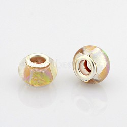Large Hole Rondelle Resin European Beads, with Silver Tone Brass Cores, Gold, 14x9mm, Hole: 5mm(RPDL-J007-10)