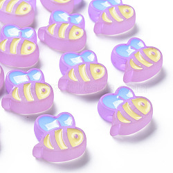 Transparent Acrylic Beads, with Enamel, Frosted, Bee, Plum, 23.5x26x9mm, Hole: 3mm(X-MACR-S374-06B-03)