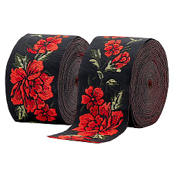 Ethnic Style Embroidery Polyester Ribbons, Jacquard Ribbon, Garment Accessories, Floral Pattern, Red, 2 inch(50mm), about 7.66 Yards(7m)/Bundle(OCOR-WH0060-54)