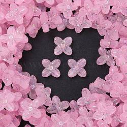 Frosted Transparent Acrylic Beads, Flower, Silver Metal Enlaced, AB Color Plated, Pink, 16.5x17x5.5mm, Hole: 1.8mm, about 33pcs/20g(X1-OACR-P029-09B-01)