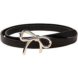 Alloy Bowknot PU Leather Chain Belts for Women, Golden, Black, 990x13x3mm(AJEW-WH20019-67G-01)