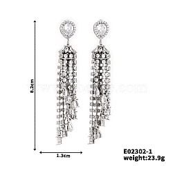 Fashionable Shiny Elegant Women's Stud Earrings withl Rhinestones and Tassels, Platinum, 82x13mm(AK3699)