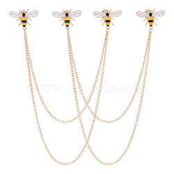 Alloy Bees Hanging Chain Brooch, Long Tassel Lapel Pin for Colloar Shirt Suits, Light Gold, 295mm(JEWB-WH0026-21KCG)