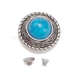 Alloy Decorative Rivets, with Imitation Synthetic Turquoise & Iron Screw, Flower, Antique Silver, 25x14mm(BUTT-WH0027-08)