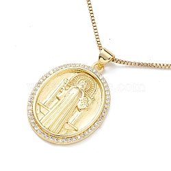 Clear Cubic Zirconia Religion Pendant Necklace, Golden 304 Stainless Steel Jewelry for Women, Oval, 16.34 inch(41.5cm), Pendant: 30x22x2.5mm(NJEW-F307-01A)