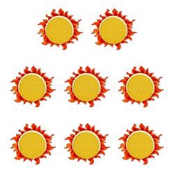 8Pcs Sun Iron on Cloth Patches, Polyester Embroidery Appliques, Sewing Craft Decoration, Orange, 75x75x1.5mm(PATC-FH0001-07)