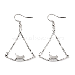 Non-Tarnish 304 Stainless Steel Dangle Earrings, Cat Shape, Stainless Steel Color, 56.5x31mm(EJEW-P271-12P)