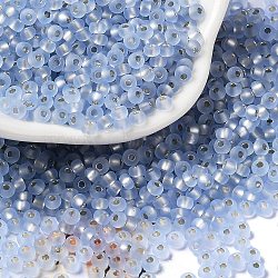 8/0 Glass Seed Beads, Frosted, Silver Lined, Round, Light Steel Blue, 3x2mm, Hole: 1mm(SEED-Z001-C-E09)