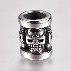 304 Stainless Steel Beads, Column with Skull, Large Hole Beads, Antique Silver, 13x10mm, Hole: 6mm(X-STAS-I070-02AS)