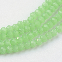 Imitation Jade Glass Beads Strands, Faceted, Rondelle, Light Green, 3x2mm, Hole: 0.5mm, about 160~165pcs/strand, 15.35 inch~15.75 inch(39~40cm)(GLAA-R135-2mm-36)
