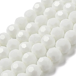 Opaque Glass Beads Stands, Faceted(32 Facets), Round, White, 10mm, Hole: 1.8mm, about 66~68pcs/strand, 24.02''~24.13''(61~61.3cm)(EGLA-A035-P10mm-D01)