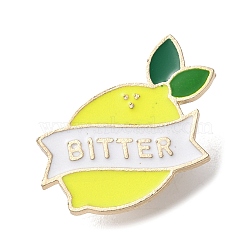 Fruit Series Enamel Pins, Alloy Lapel Pin Backs for Backpack Clothes, Lemon with Word Bitter, Yellow, 21x28mm(JEWB-V006-04F)