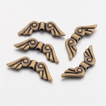 Tibetan Style Alloy Beads, Lead Free & Cadmium Free, Wings, Antique Bronze, 21x7.5mm, Hole: 1mm