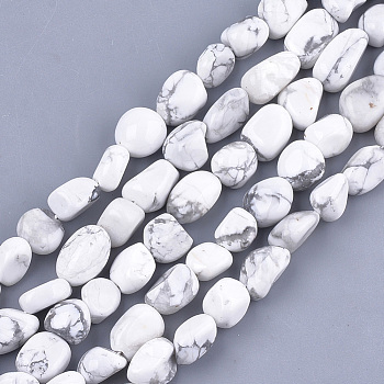Natural Howlite Beads Strands, Tumbled Stone, Nuggets, 8~19x8~12x4~8mm, Hole: 0.8mm, about 37pcs/strand, 15.9 inch