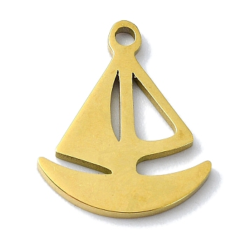 304 Stainless Steel Pendants, Laser Cut, Sailboat Charms, Golden, 15.5x13x1mm, Hole: 1mm