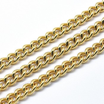 3.28 Feet Eco-Friendly Brass Cuban Link Chains, Curb Chains, Unwelded, Lead Free & Cadmium Free & Nickel Free, Real 18K Gold Plated, 9.5x7x3.5mm