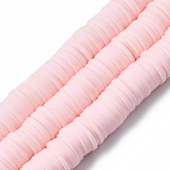 Flat Round Eco-Friendly Handmade Polymer Clay Beads, Disc Heishi Beads for Hawaiian Earring Bracelet Necklace Jewelry Making, Pink, 10mm