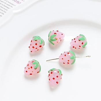 Lampwork Beads, 3D Strawberry, Pearl Pink, 15x11mm