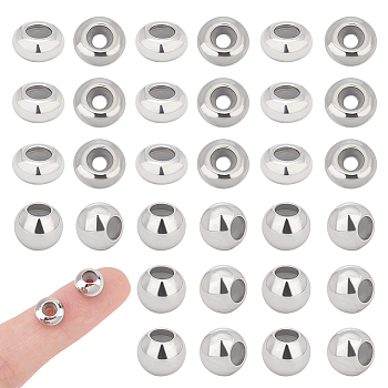 40Pcs 2 Style 202 Stainless Steel Beads, with Rubber Inside, Slider Beads, Stopper Beads, Rondelle, Stainless Steel Color, 7.8~8x4~6.2mm, Hole: 2mm, 20pcs/style