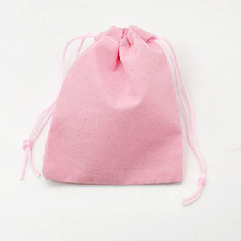 Velvet Cloth Drawstring Bags, Jewelry Bags, Christmas Party Wedding Candy Gift Bags, Hot Pink, 7x5cm