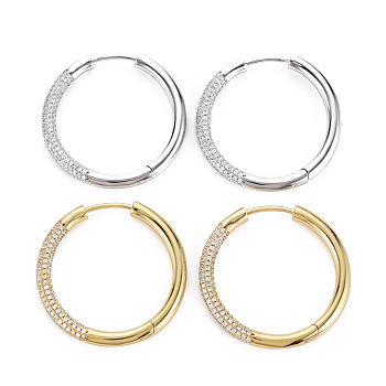 Classic Large Huggie Hoop Earrings for Girl Women, Brass Micro Pave Cubic Zirconia Earrings, Cadmium Free & Nickel Free & Lead Free, Long-lasting Plated, Mixed Color, 7 Gauge(3.5mm), 34.5x3.5mm, Pin: 1.2mm