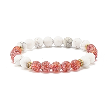 Natural Weathered Agate & Howlite Round Beaded Stretch Bracelet, Gemstone Jewelry for Women, Indian Red, Inner Diameter: 2-1/4 inch(5.6cm)